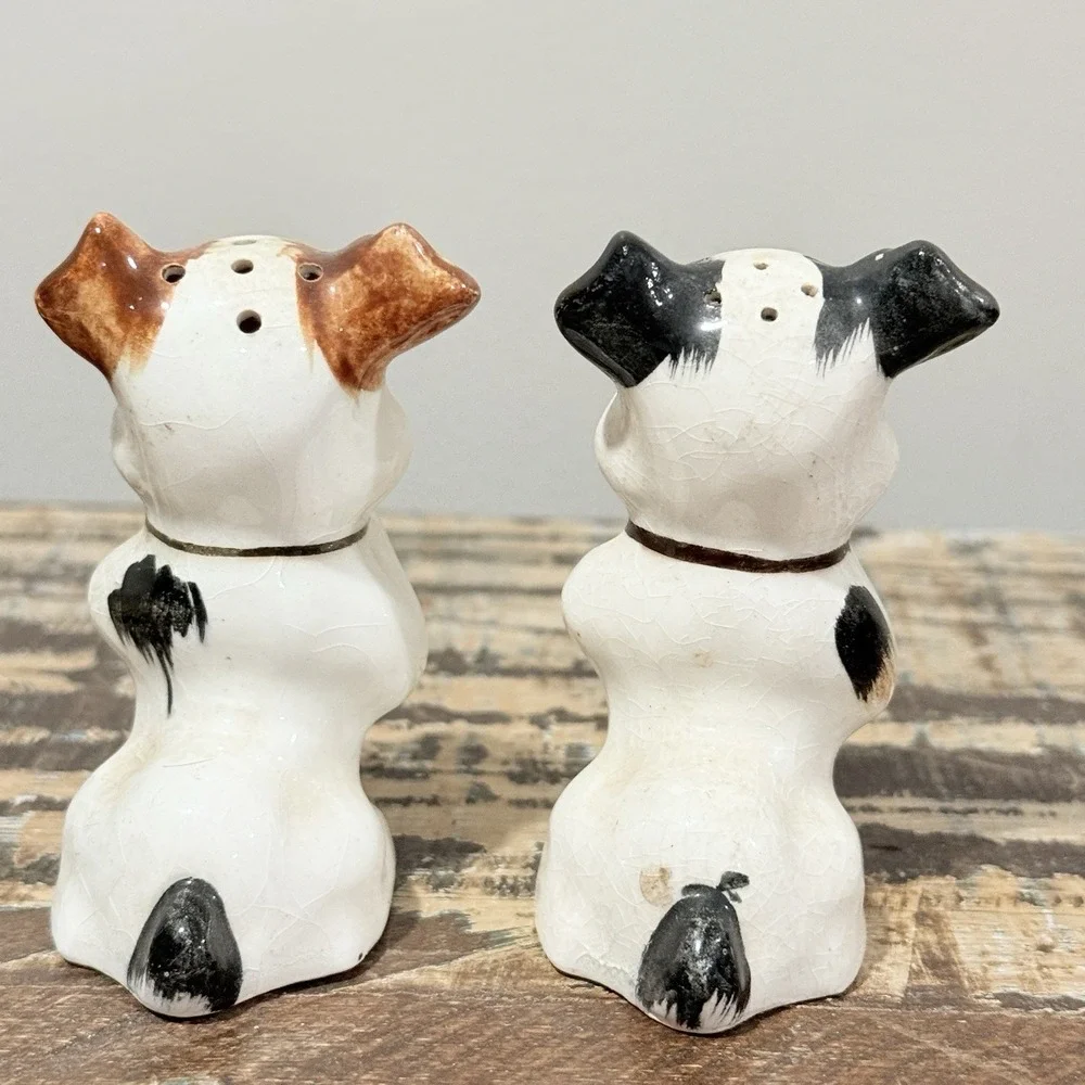 MCM Vintage Puppies Dogs Ceramic Salt Pepper Shakers Dog Standing VTG